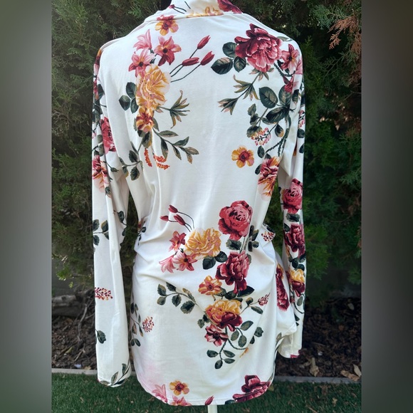 No Boundaries Women’s Floral Ivory Lace-Up V- Neck Long Sleeve Top/Dress XXL - Picture 6 of 9